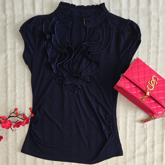 Heartsoul Navy Ruffle Detail Top - Picture 2 of 6